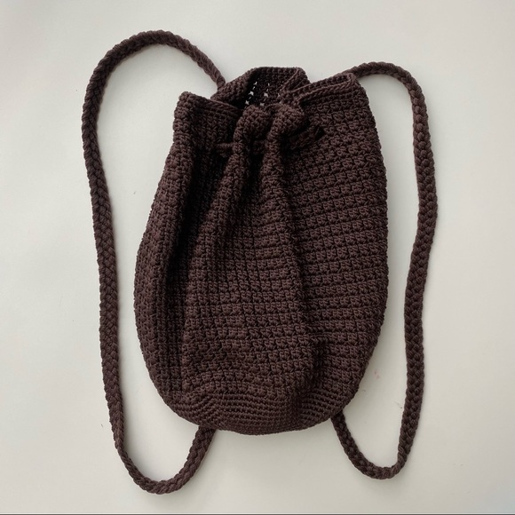 The Sak Handbags - Vintage The Sak Elliott Lucca Brown Crochet Boho Bucket Backpack